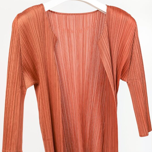 Pleats Please Issey Miyake Terracotta Open-Front Cardigan - Picture 3 of 7